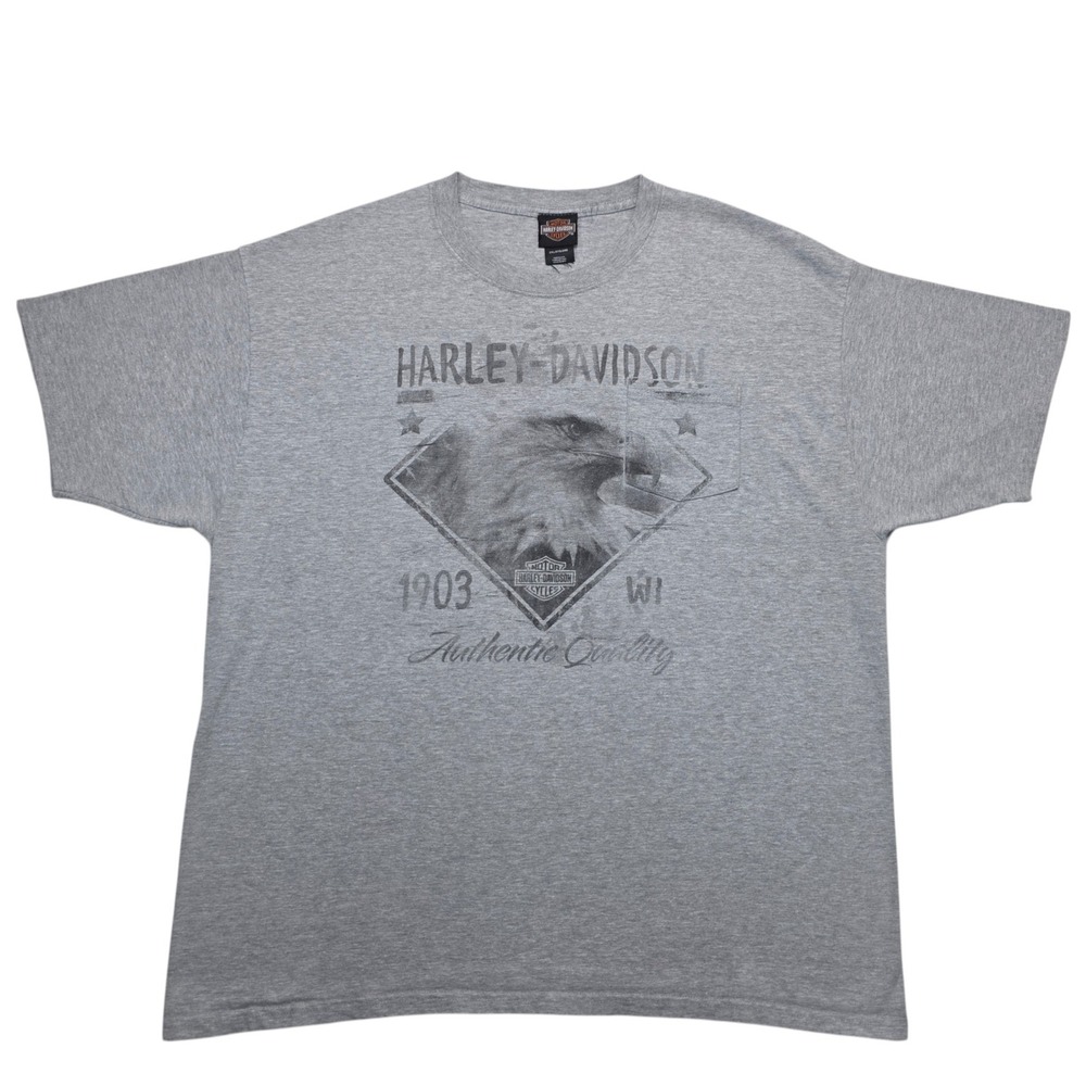 Harley-Davidson Mens 2XL Gray Eagle Pocket T-Shirt Paradise Portland Oregon